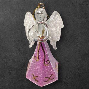 Glass Angel Ornament With Glittered Wings & Pink Gown
